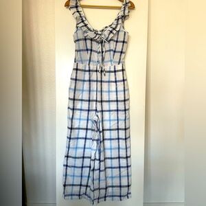 Sz S Red Carter Soft Cotton Plaid Jumpsuit Blue/White Wide Legged NWT NEW!